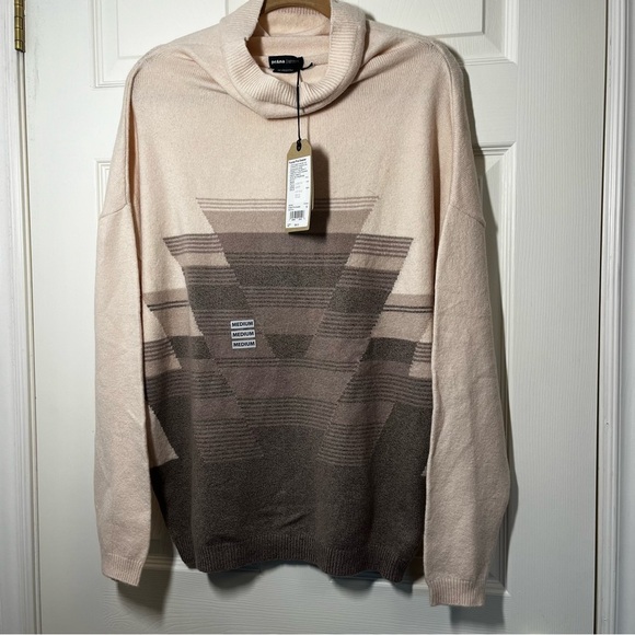 NWT PRANA Cream Brown Cowl Neck Frosted Pine Sweater Geometric Pattern Size M - Picture 1 of 12